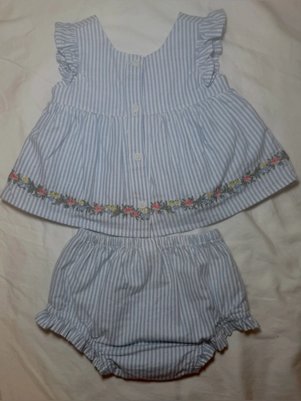 Baby Gap Ruffle Bubble Outfit Set-Blue Stripe, Size:6-12M